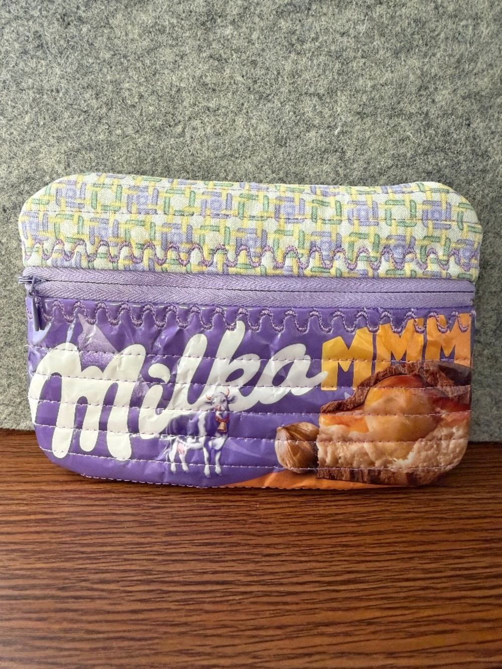 Recycled candy wrapper zippered bag